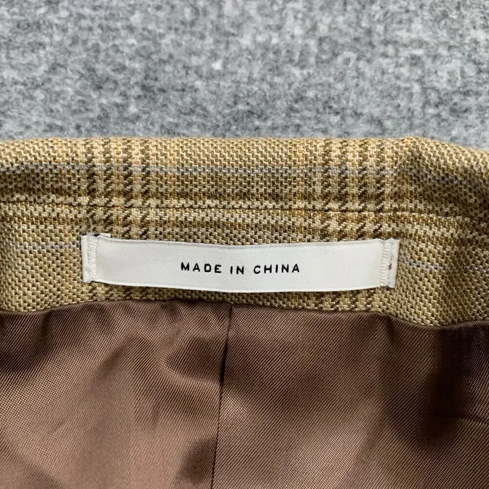 John W Nordstrom Blazer Men 44L Long Straw Beige Blue‎ Plaid Wool Silk Blend